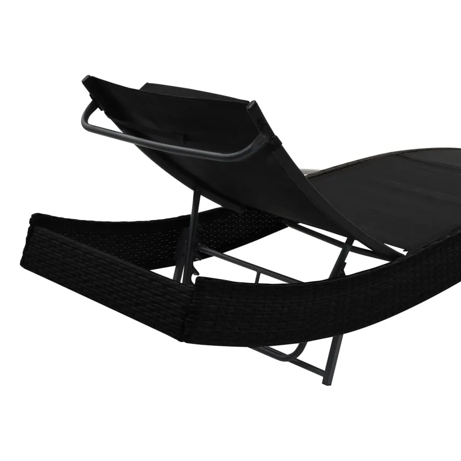 Chaise longue 2 pcs et table Résine tressée et textilène Noir - 7
