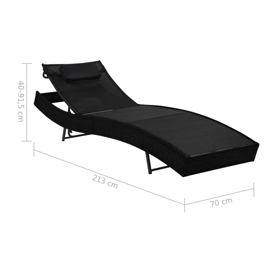 Chaise longue 2 pcs et table Résine tressée et textilène Noir - 9