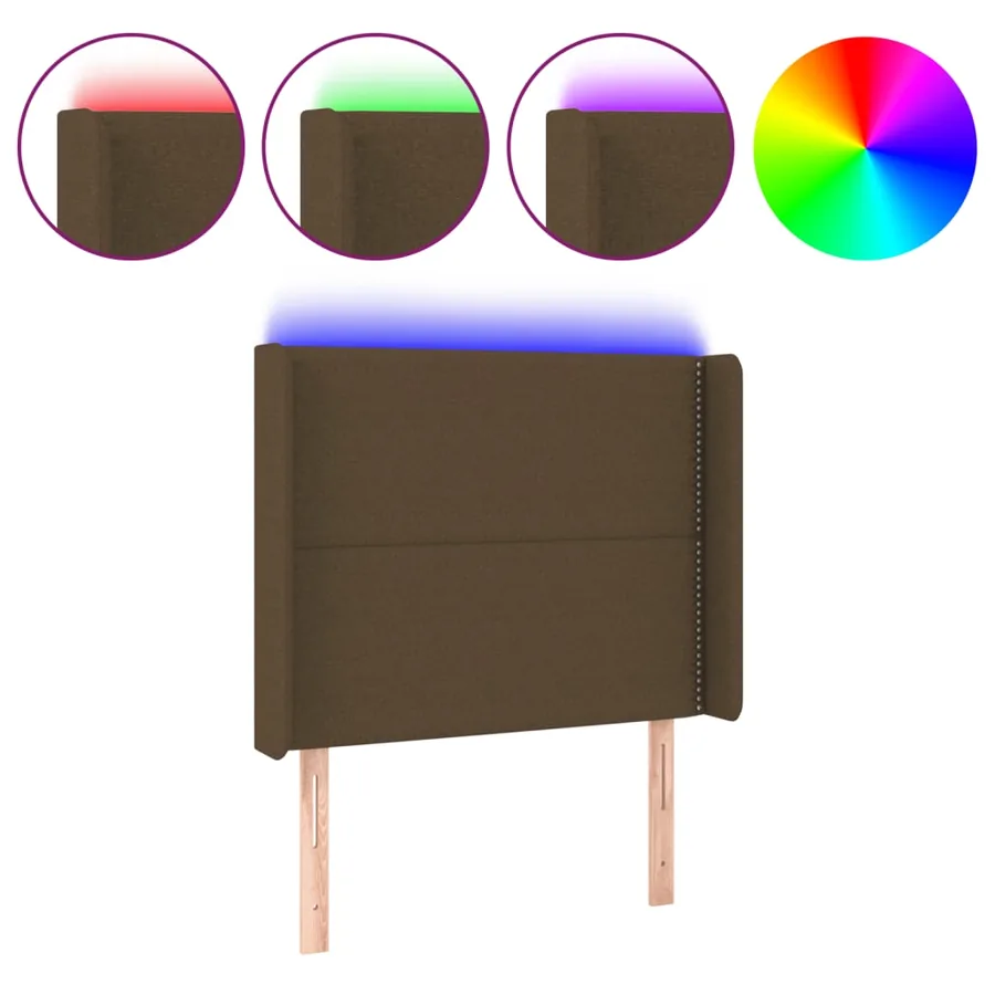 Tête de lit à LED Marron foncé 103x16x118/128 cm Tissu - 2