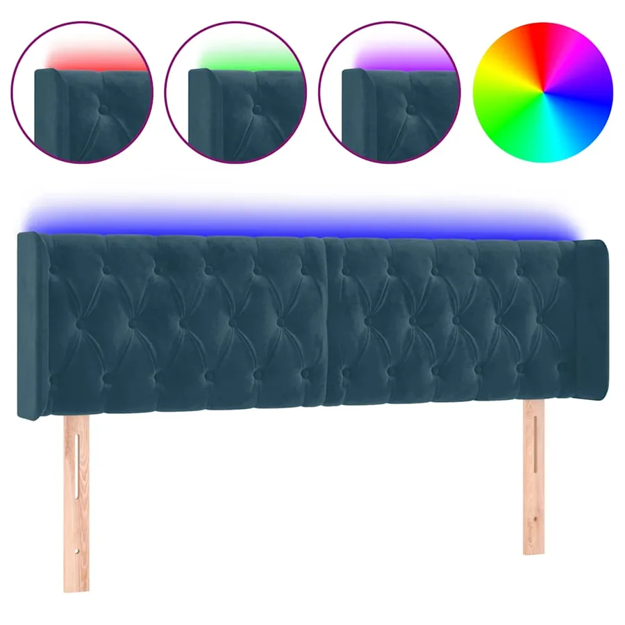Tête de lit à LED Bleu foncé 147x16x78/88 cm Velours - 2