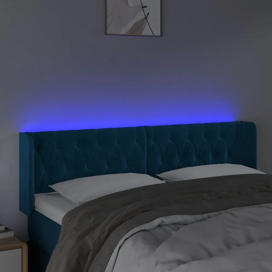 Tête de lit à LED Bleu foncé 147x16x78/88 cm Velours - 4