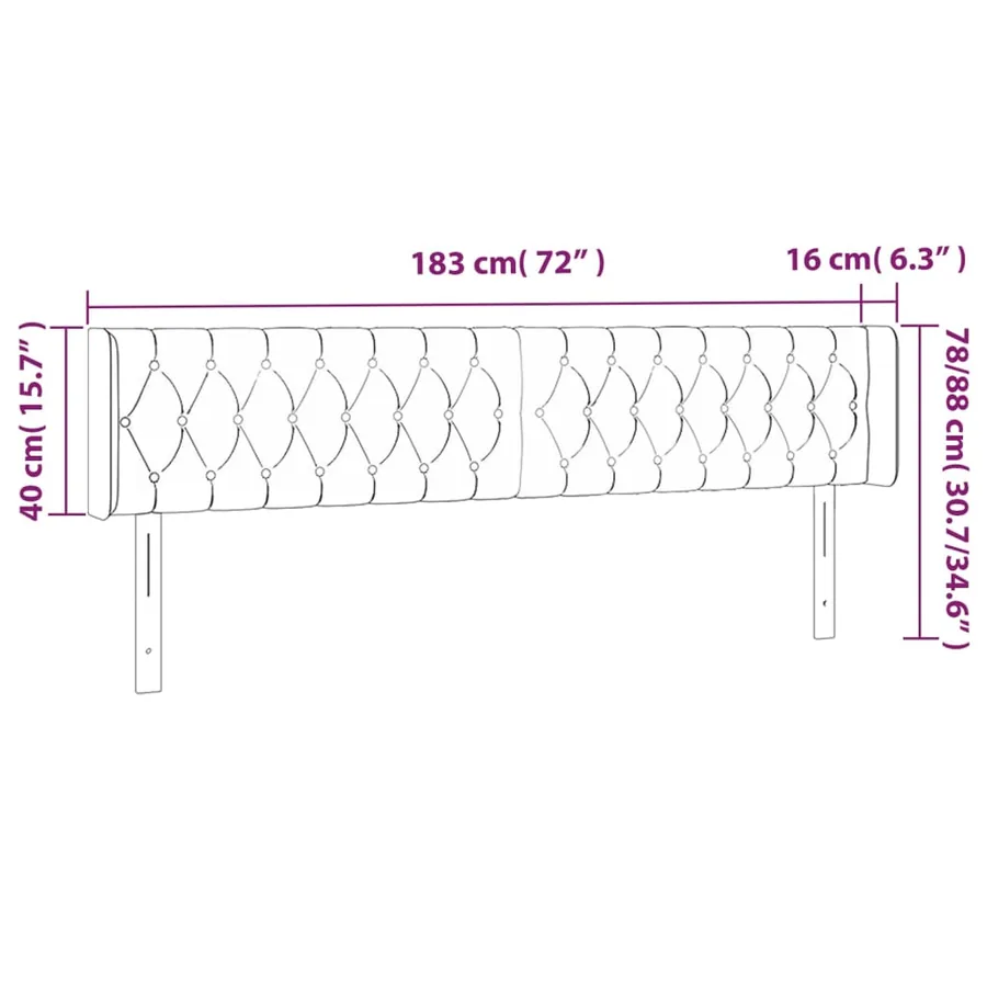 Tête de lit à LED Noir 183x16x78/88 cm Tissu - 6