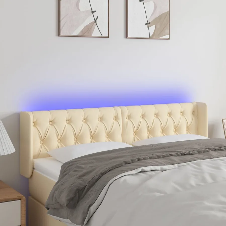 Tête de lit à LED Crème 163x16x78/88 cm Tissu