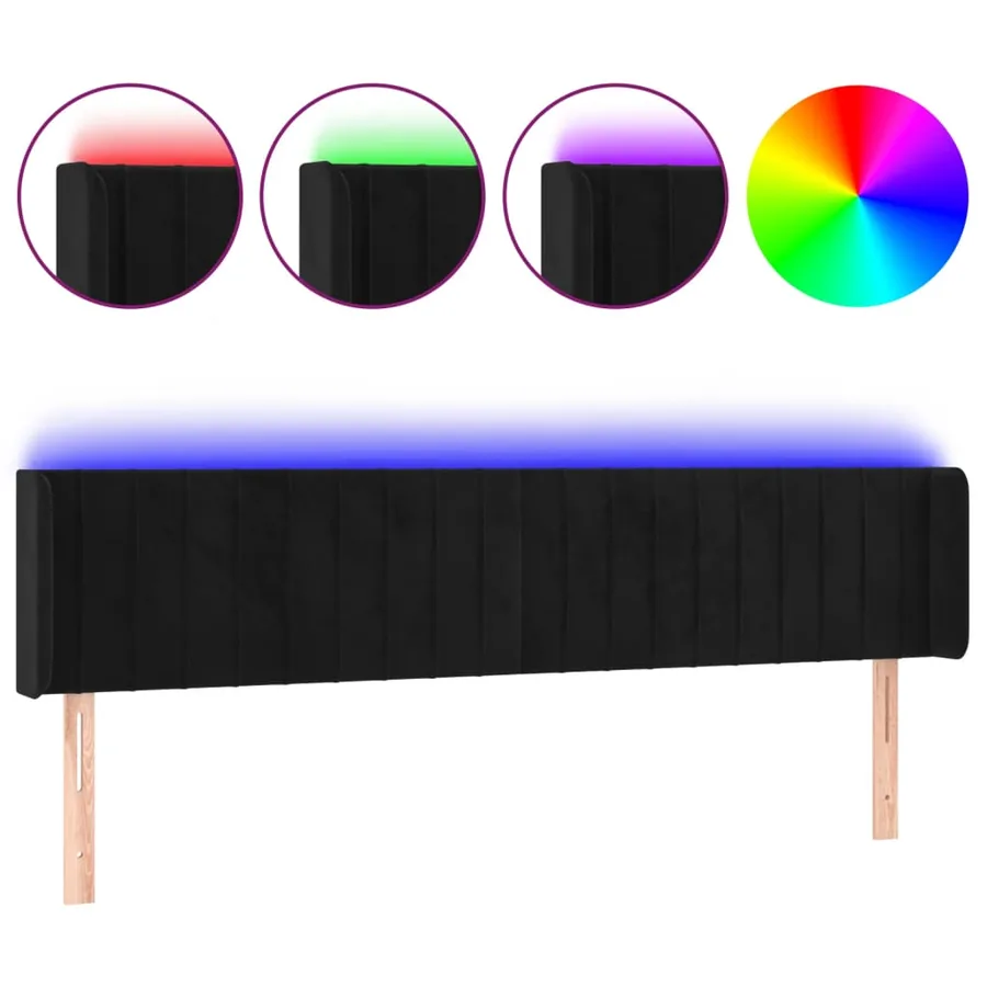 Tête de lit à LED Noir 183x16x78/88 cm Velours - 2
