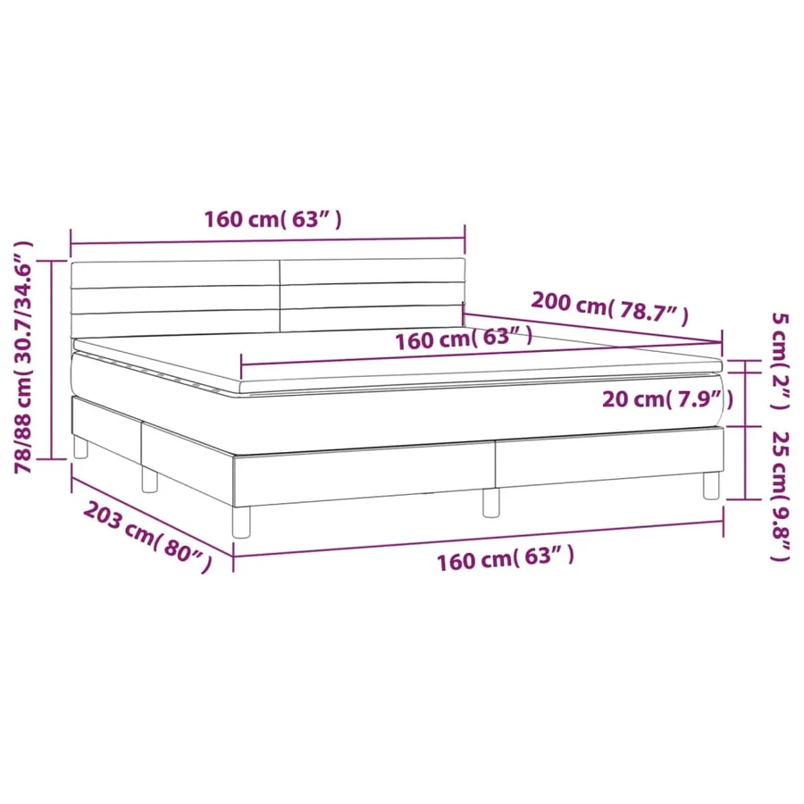 Sommier à lattes de lit avec matelas Gris clair 160x200cm Tissu - 7