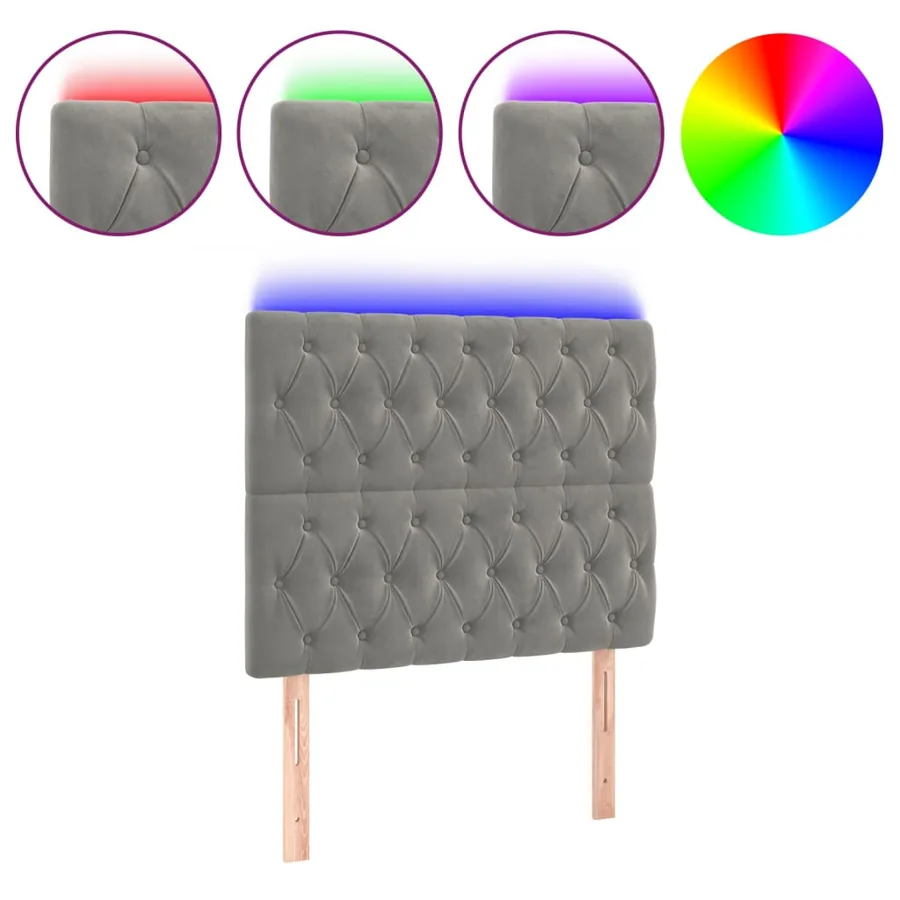 Tête de lit à LED Gris clair 100x7x118/128 cm Velours - 2