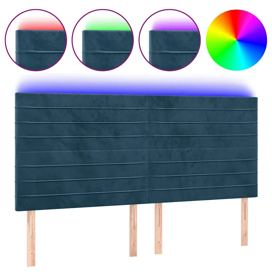 Tête de lit à LED Bleu foncé 200x5x118/128 cm Velours - 2