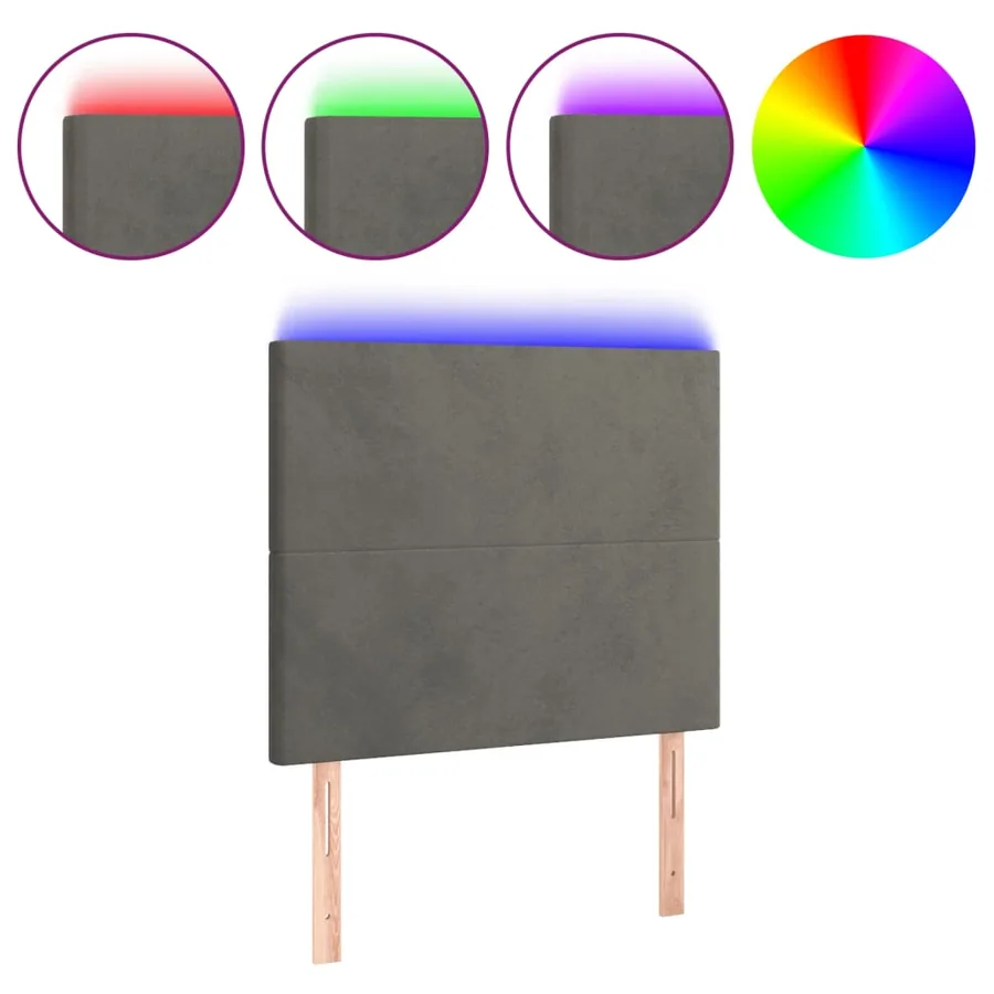 Tête de lit à LED Gris foncé 100x5x118/128 cm Velours - 2