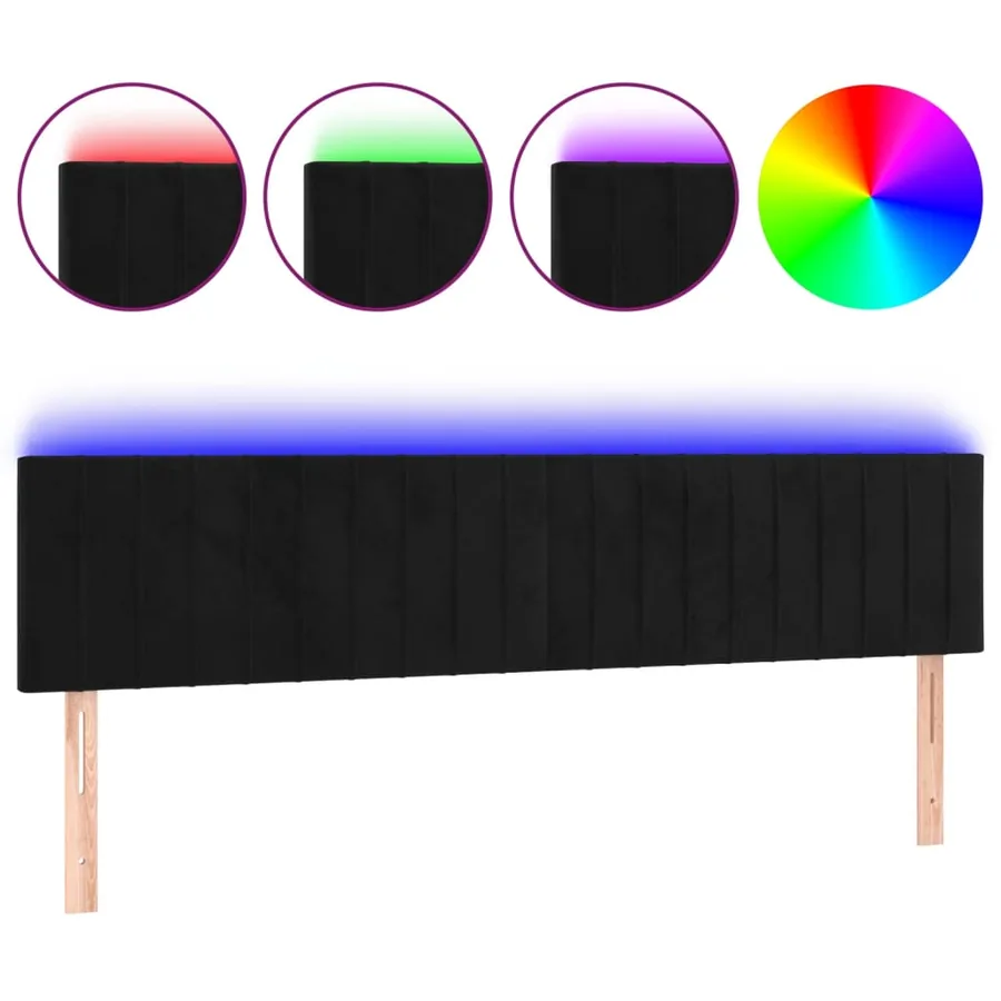 Tête de lit à LED Noir 180x5x78/88 cm Velours - 2