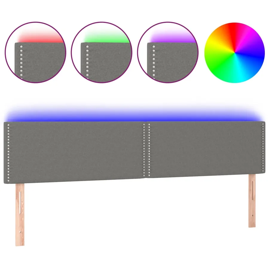 Tête de lit à LED Gris foncé 200x5x78/88 cm Tissu - 2