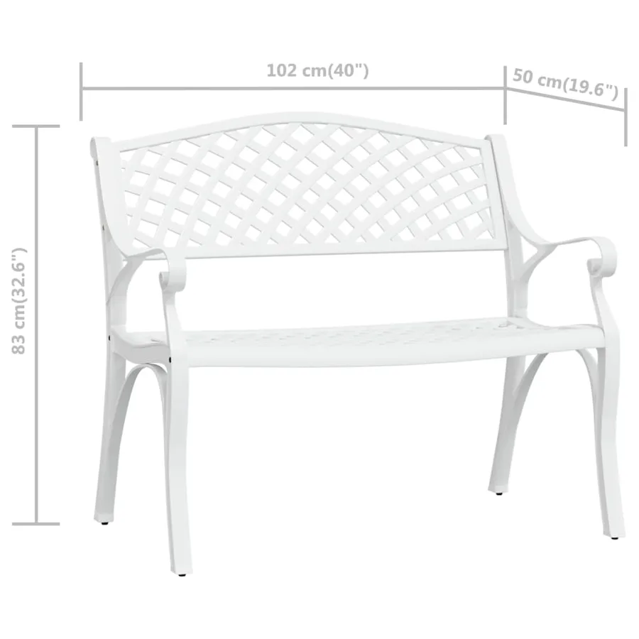 Banc de jardin 102 cm aluminium coulé blanc - 7