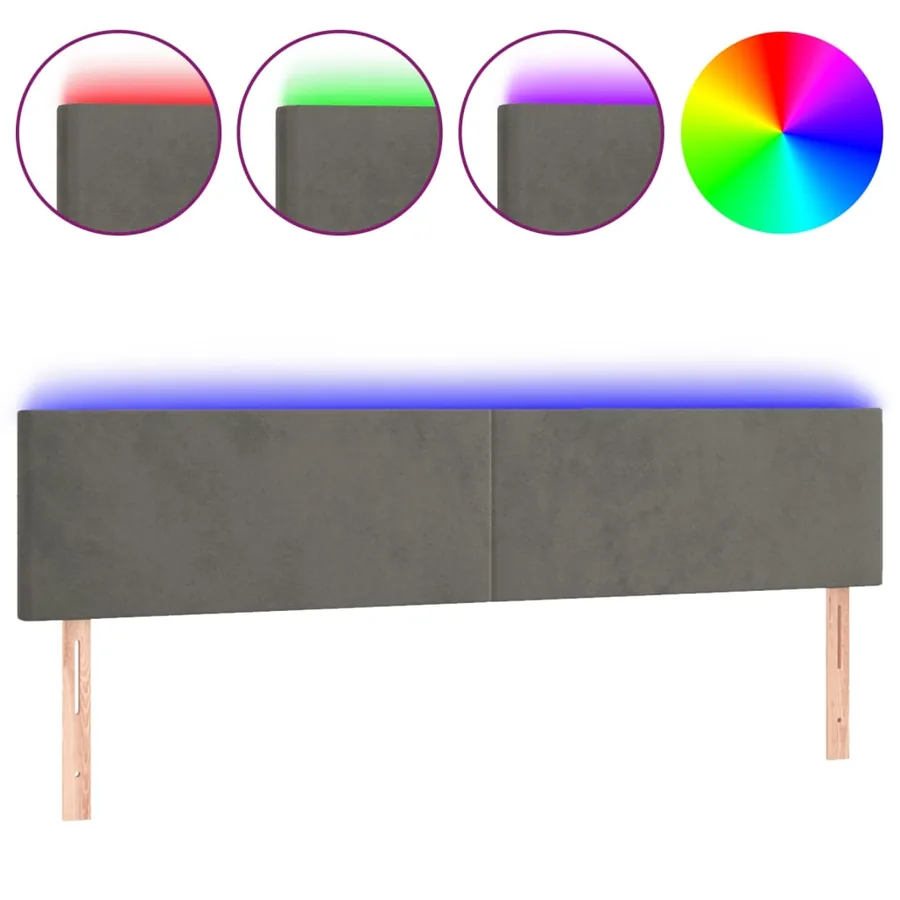 Tête de lit à LED Gris foncé 180x5x78/88 cm Velours - 2