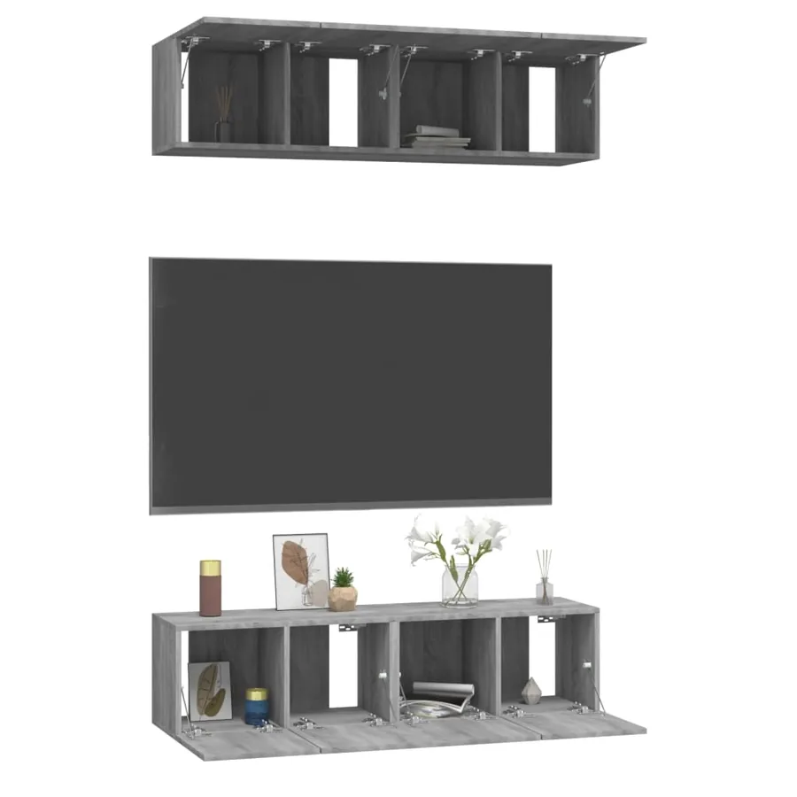 Meubles TV muraux 4pcs Sonoma gris 60x30x30cm Bois d'ingénierie - 3