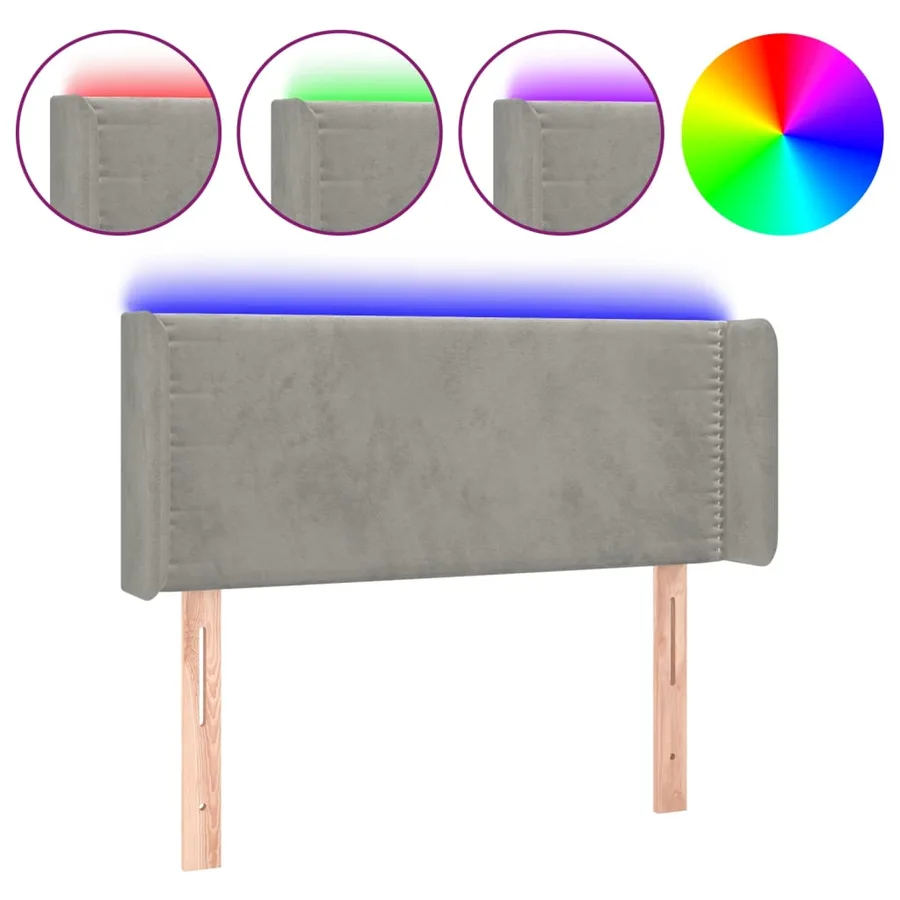 Tête de lit à LED Gris clair 103x16x78/88 cm Velours - 2