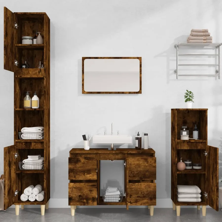 Meuble d'évier chêne fumé 80x33x60 cm bois d'ingénierie - 3