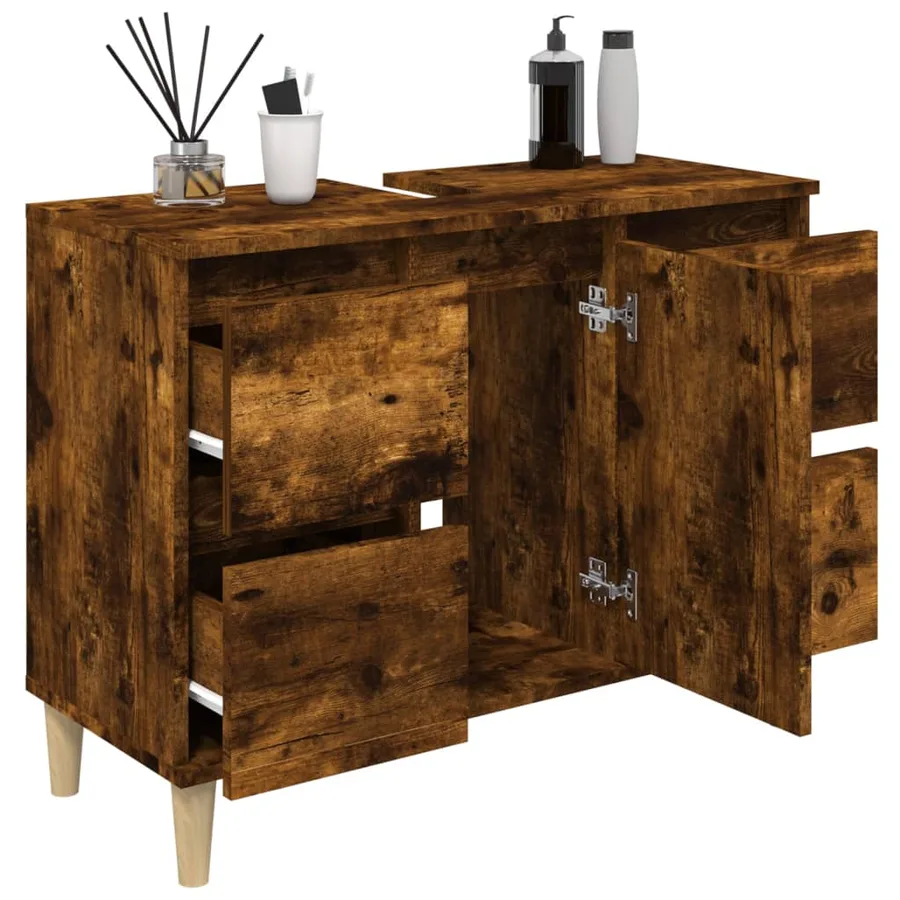 Meuble d'évier chêne fumé 80x33x60 cm bois d'ingénierie - 4