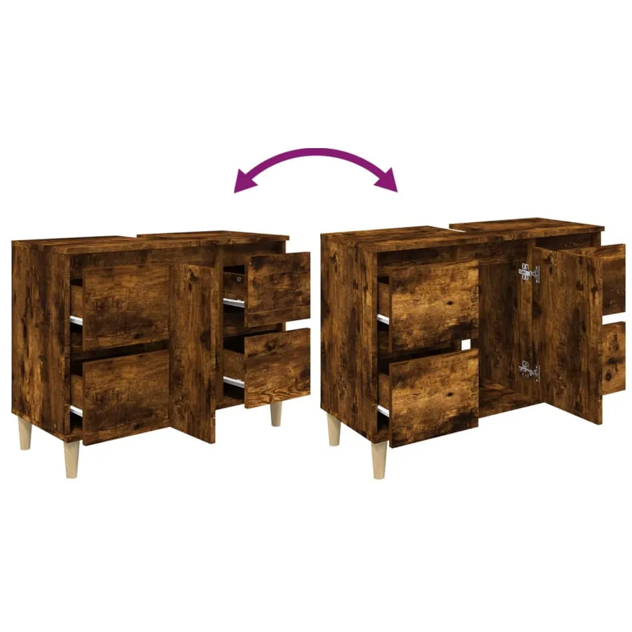 Meuble d'évier chêne fumé 80x33x60 cm bois d'ingénierie - 8