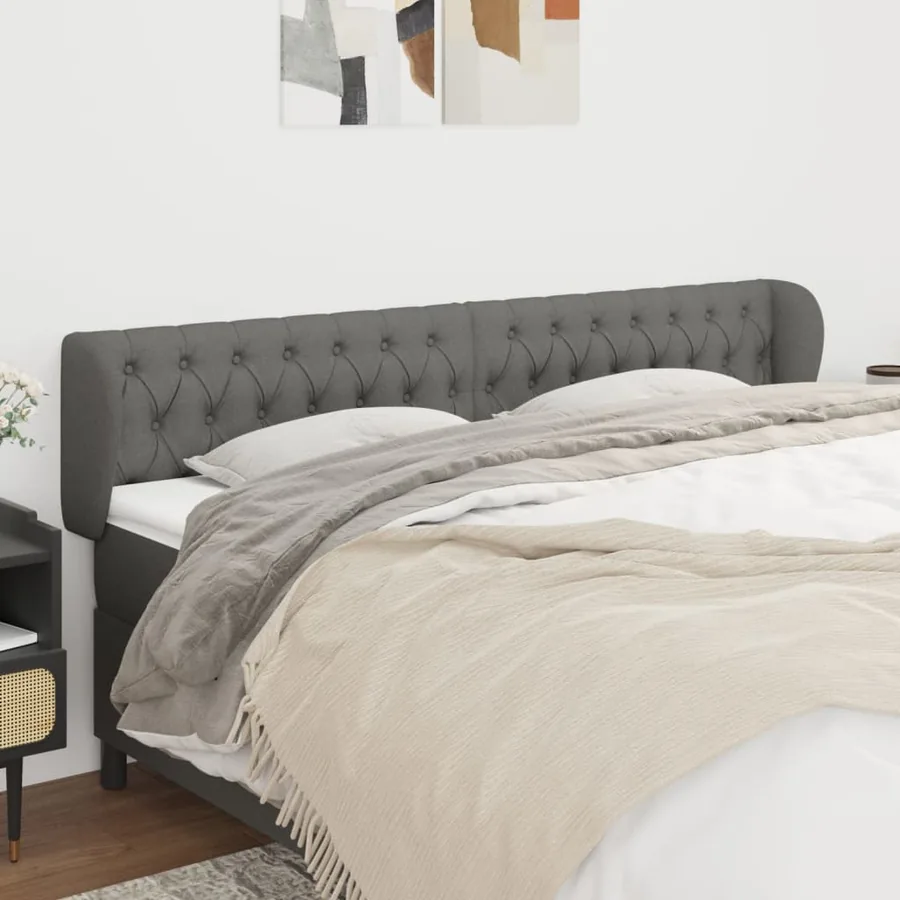 Tête de lit avec oreilles Gris foncé 183x23x78/88 cm Tissu