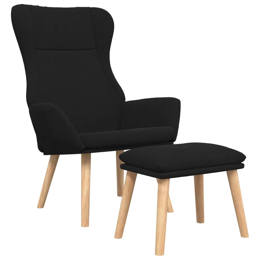 Chaise de relaxation avec repose-pied Noir Tissu - 3