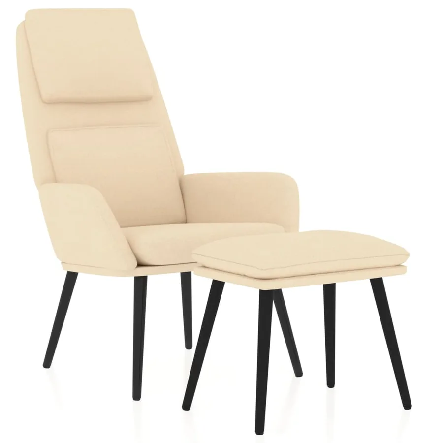 Chaise de relaxation avec tabouret Crème Tissu - 2