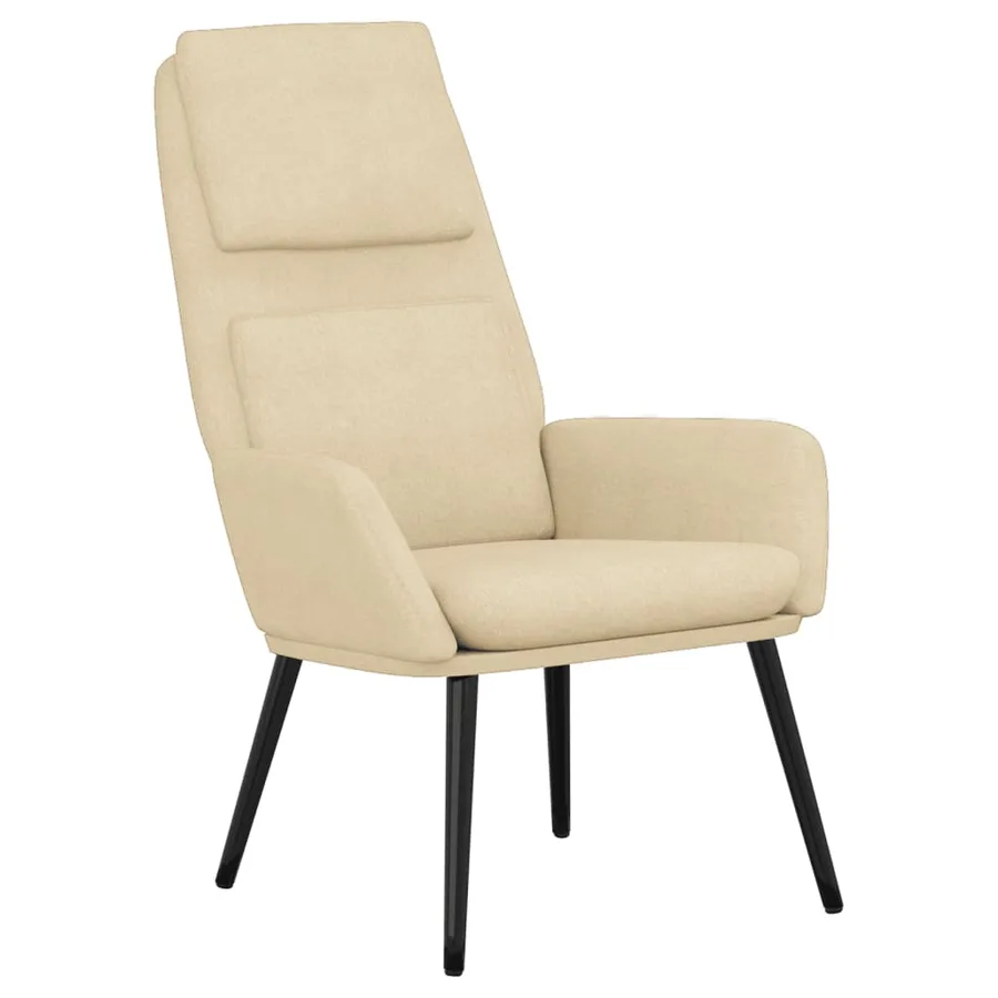 Chaise de relaxation avec tabouret Crème Tissu - 4
