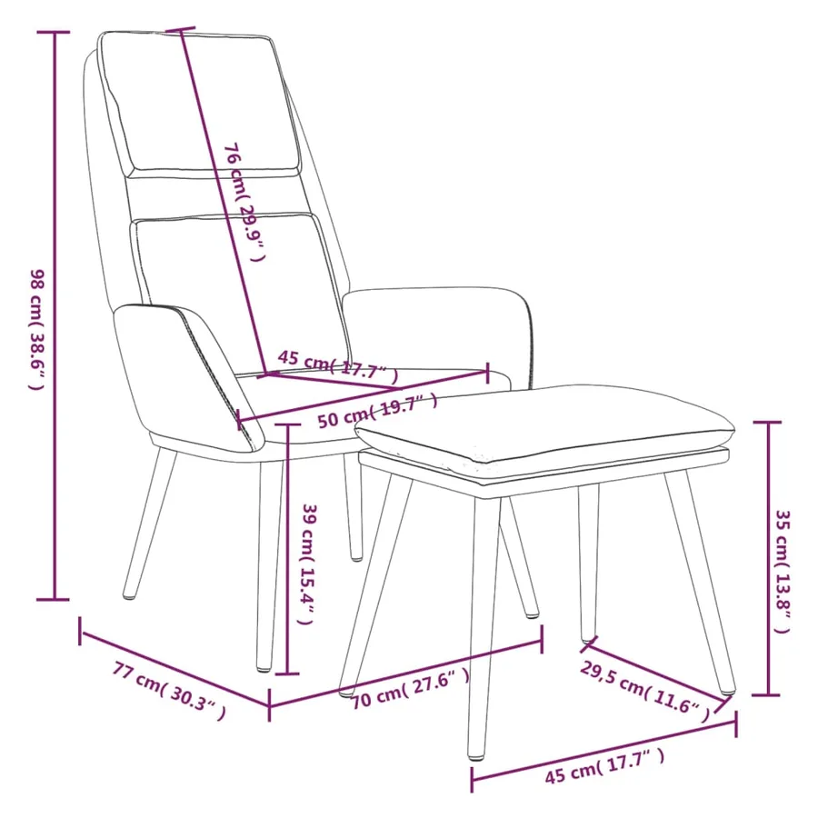 Chaise de relaxation avec tabouret Crème Tissu - 7