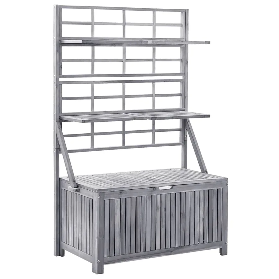 Boîte de rangement avec treillis Gris 99x55x160cm Acacia solide - 2