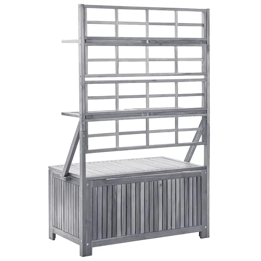 Boîte de rangement avec treillis Gris 99x55x160cm Acacia solide - 5