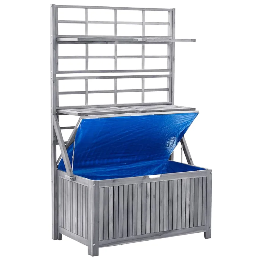 Boîte de rangement avec treillis Gris 99x55x160cm Acacia solide - 6