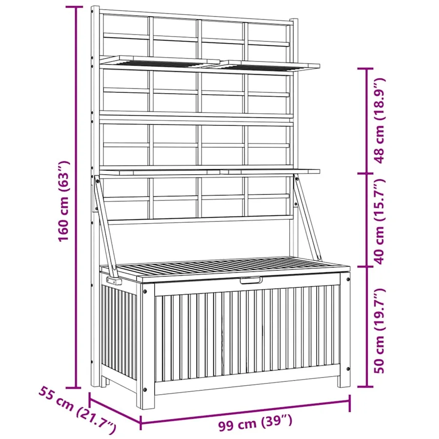 Boîte de rangement avec treillis Gris 99x55x160cm Acacia solide - 9