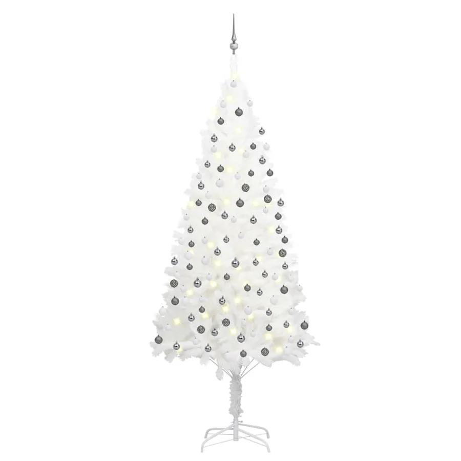 Arbre de Noël artificiel pré-éclairé et boules blanc 240 cm