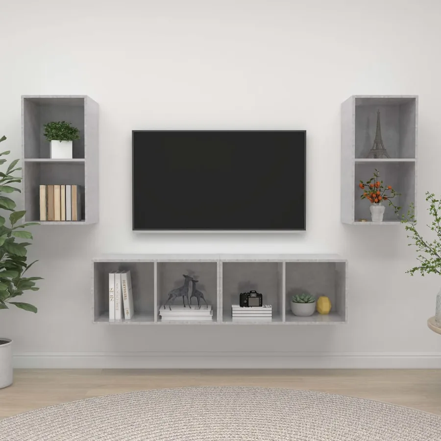 Meubles TV muraux 4 pcs Gris béton Bois d'ingénierie