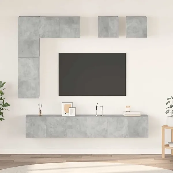 Ensemble de meuble TV 8 pcs Gris béton Bois d'ingénierie