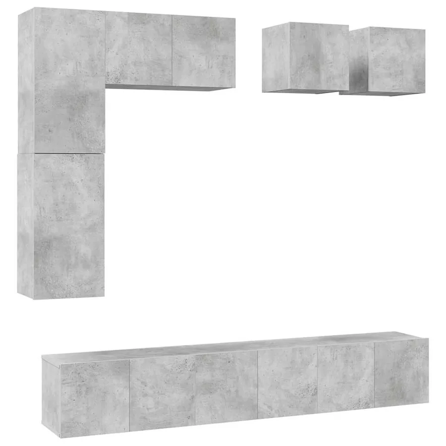 Ensemble de meuble TV 8 pcs Gris béton Bois d'ingénierie - 2