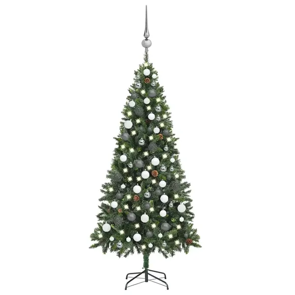 Arbre de Noël artificiel pré-éclairé/boules pommes de pin 180cm
