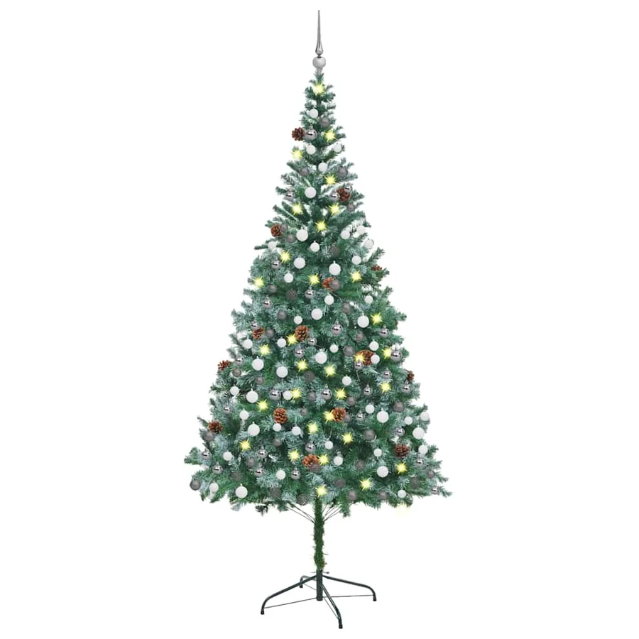 Arbre de Noël artificiel pré-éclairé/boules pommes de pin 210cm