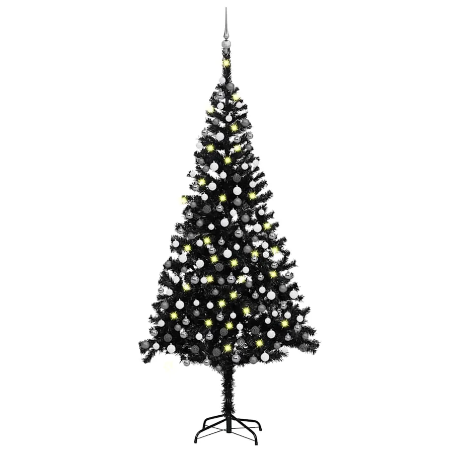 Arbre de Noël artificiel pré-éclairé et boules noir 240 cm PVC