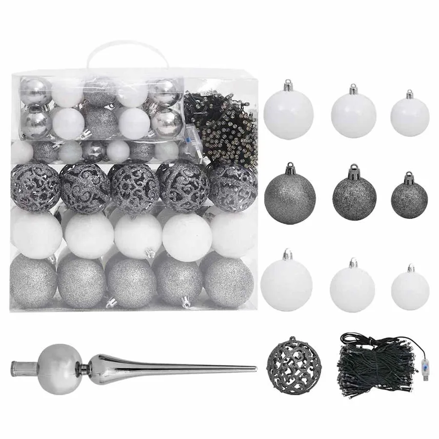 Arbre de Noël artificiel pré-éclairé et boules noir 240 cm PVC - 5