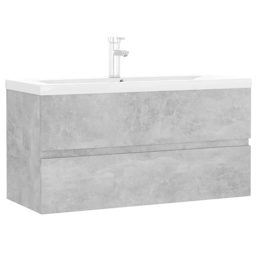 Armoire d'évier et lavabo intégré gris béton bois d'ingénierie - 2