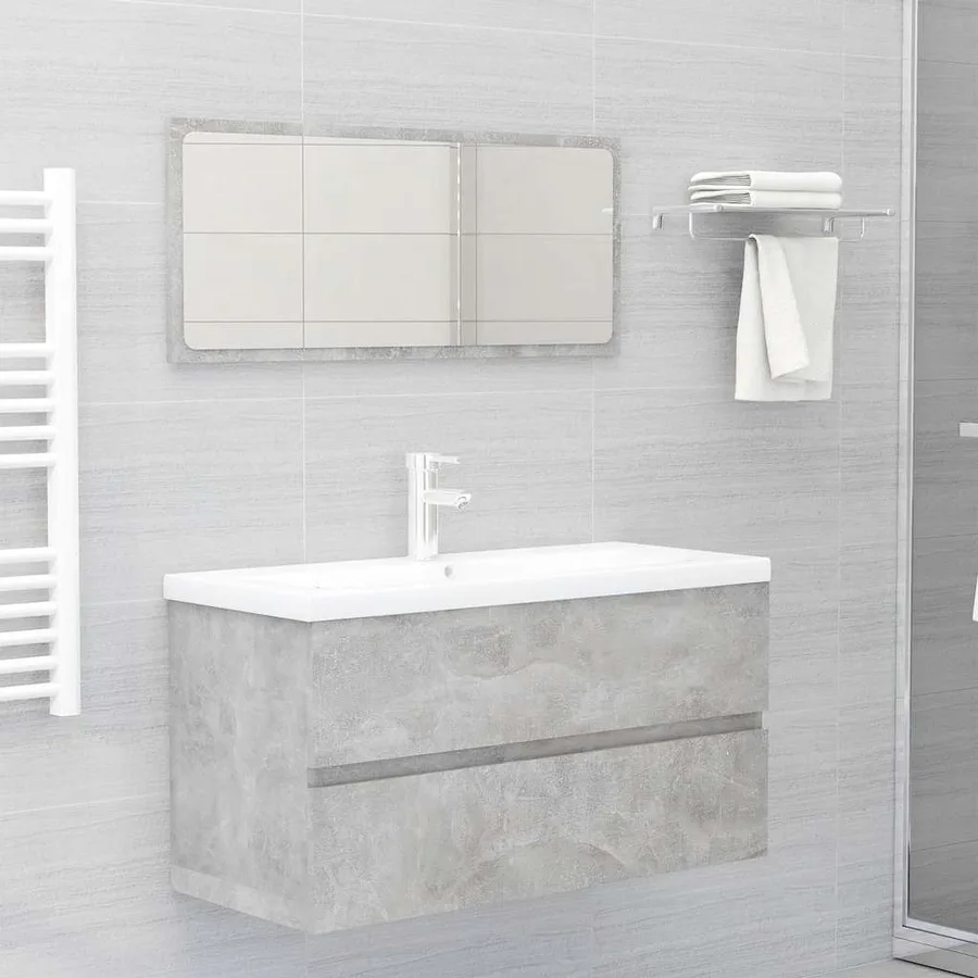 Armoire d'évier et lavabo intégré gris béton bois d'ingénierie - 3