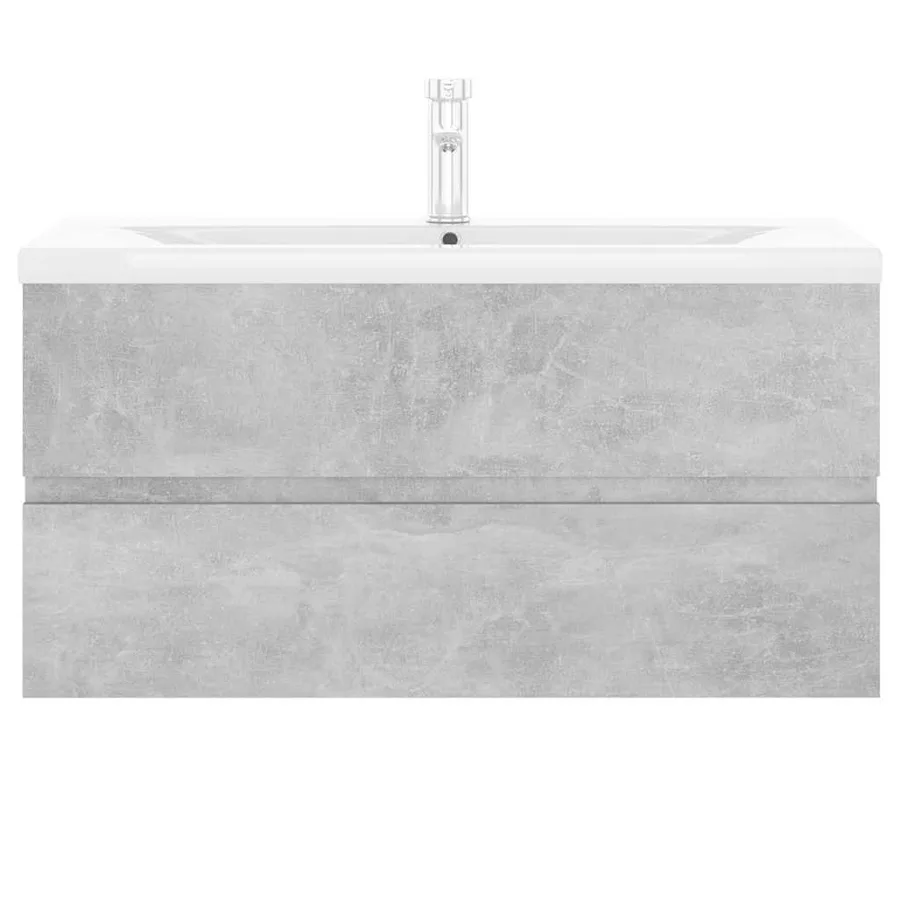 Armoire d'évier et lavabo intégré gris béton bois d'ingénierie - 4