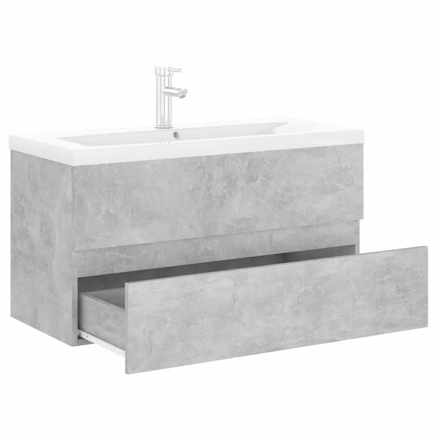 Armoire d'évier et lavabo intégré gris béton bois d'ingénierie - 6