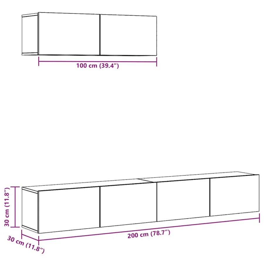 Ensemble de meubles TV 3 pcs Noir Bois d'ingénierie - 7