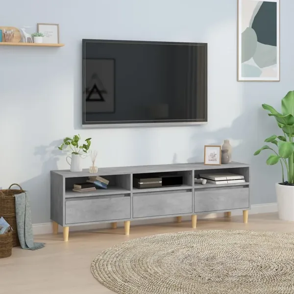 Meuble TV gris béton 150x30x44,5 cm bois d'ingénierie