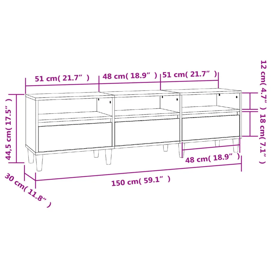 Meuble TV gris béton 150x30x44,5 cm bois d'ingénierie - 10