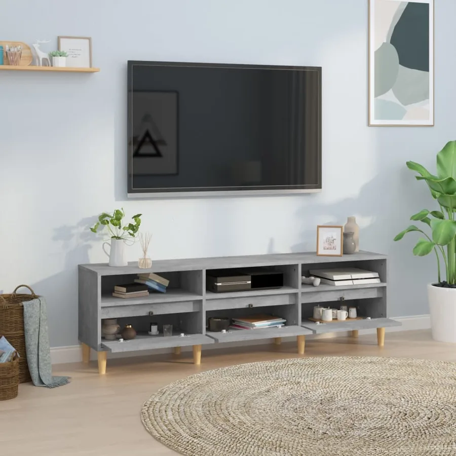 Meuble TV gris béton 150x30x44,5 cm bois d'ingénierie - 3