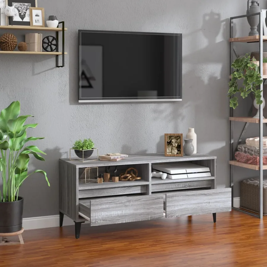 Meuble TV sonoma gris 100x34,5x44,5 cm bois d'ingénierie - 3