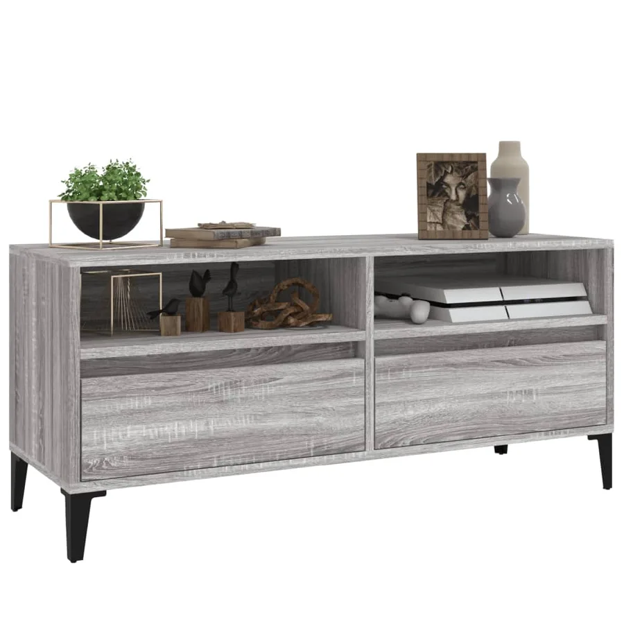 Meuble TV sonoma gris 100x34,5x44,5 cm bois d'ingénierie - 4