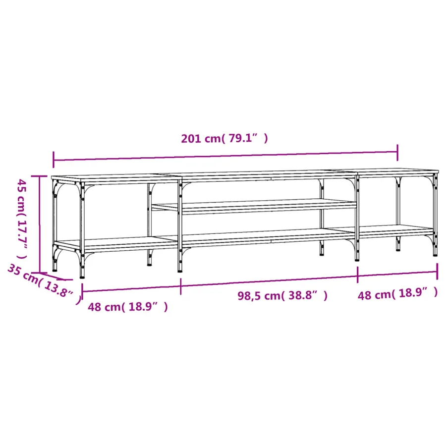 Meuble TV chêne sonoma 201x35x45 cm bois d'ingénierie et fer - 9