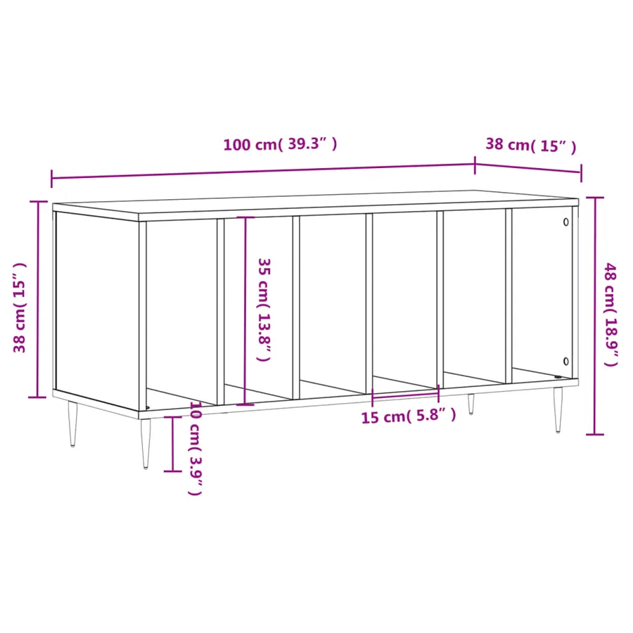 Armoire à disques sonoma gris 100x38x48 cm bois d'ingénierie - 9
